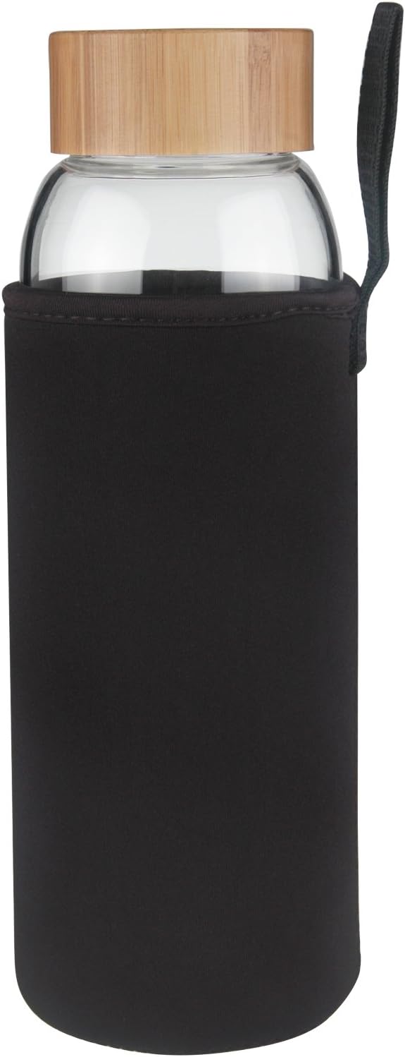 Ferexer Borosilicate Glass Water Bottle Wide Mouth with Bamboo Lid 32 oz (Black)