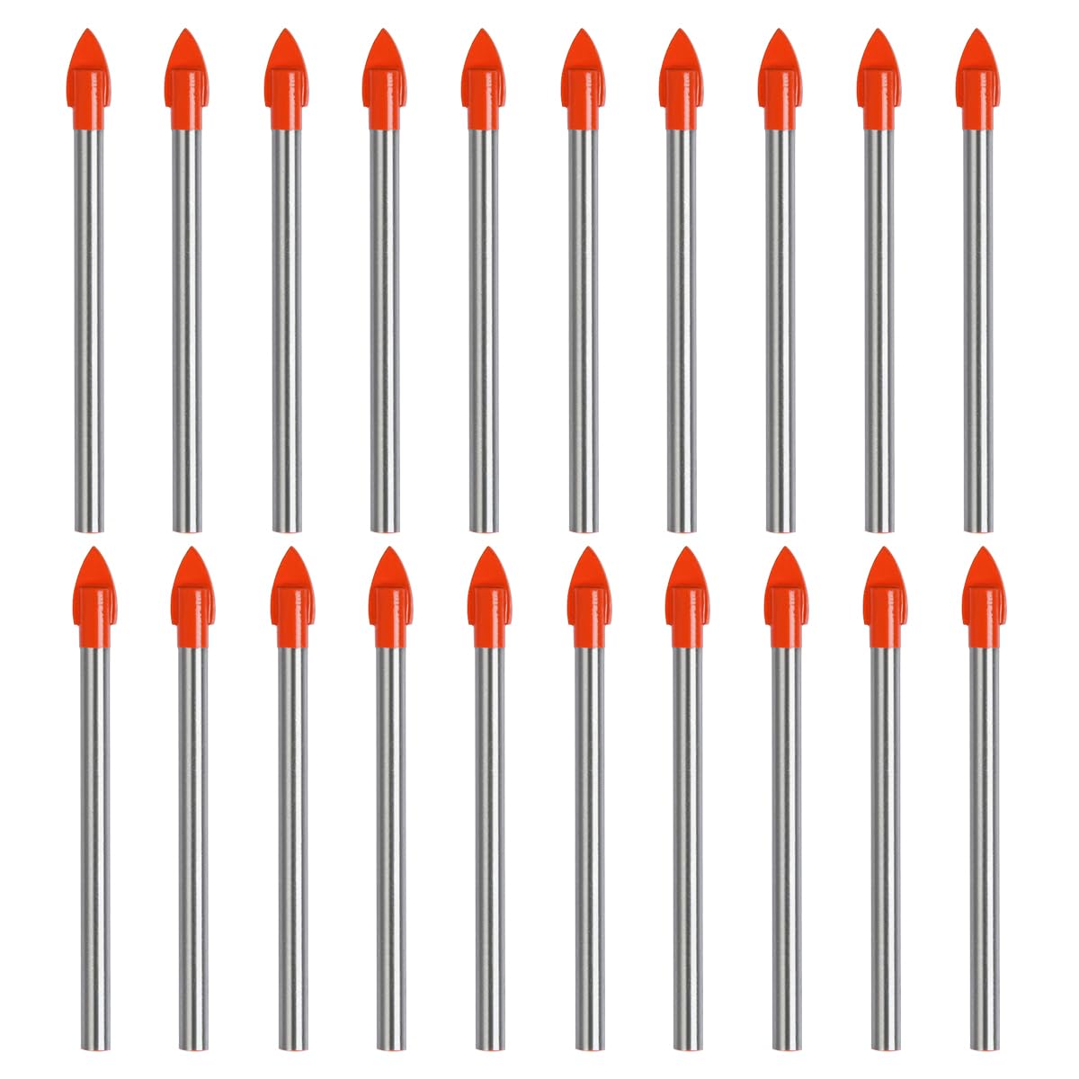 TIMESETL 20Pcs Glass Drill Bit 6mm Tile Drill Bit 3/16" Round Shank Spear Head Drill Bit for Glass Tile Ceramic Mirror Porcelain Marble