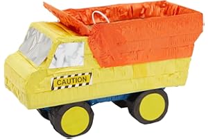 BLUE PANDA Dump Truck Pinata - Small 15.7 x 9.2 x 6.3 In, Yellow & Orange - Filled Pinata for Boys' Birthday Party & Construction Party Decoration