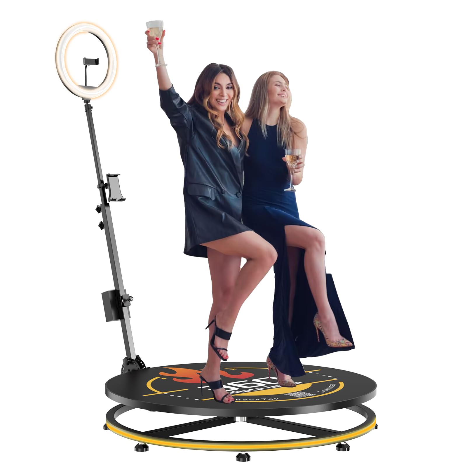 Photo 1 of MWE 360 Photo Booth Machine for Parties with Flight Case,RGB Strip Light,Software APP Remote Automatic 360 Spin Camera Video Booth for 1-3 People (23'')