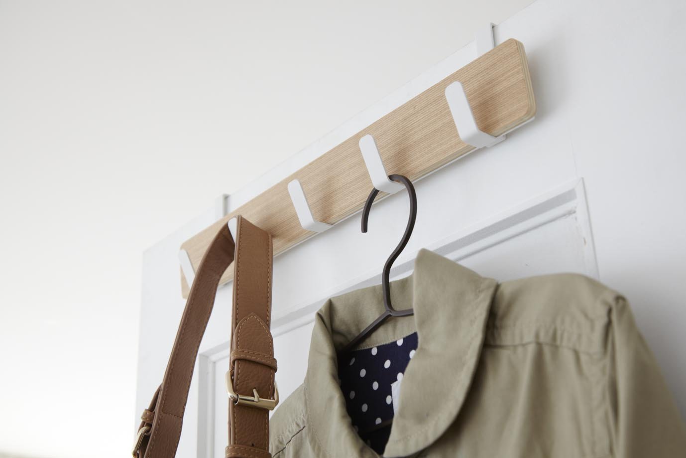 Yamazaki Home Ply Over The Door Hooks - Hanging Coat Rack, Beige, Small