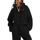 Flygo Womens Fleece 2 Piece Outfits Sweatsuit Crop Pullover Sweatshirt Joggers Pants Tracksuit Set