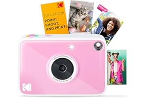 Kodak Printomatic+ Instant Print Digital Camera (Pink) 10MP Portable Camera with Interactive RGB LED Status Indicator, Prints Full-Color Photos on Zink 2x3” Sticky-Backed Photo Paper - Easy & Fun