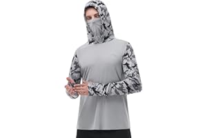 FISHEAL Men's Performance Fishing Hoodie Shirt - UPF 50+ UV Sun Protection Long Sleeve Shirts with Mesh Face Mask