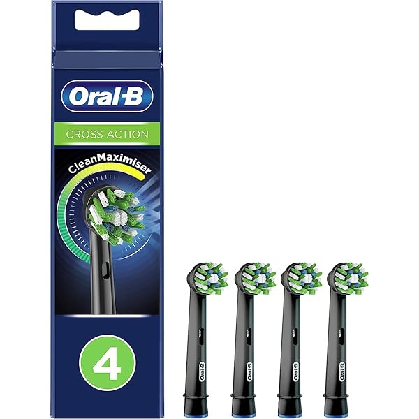 ORAL-B CROSSACTION ELECTRIC TOOTHBRUSH REPLACEMENT BRUSH HEAD REFILLS, BLACK , 4 COUNT (PACK OF 1)