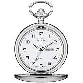 BOSHIYA Smooth Quartz Pocket Watches for Men Classic Arabic Digital Luminous Dial &amp; Day Date Pocket Watch with Chain Christmas Graduation Birthday Gifts