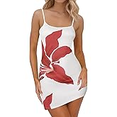 Women's Spaghetti Strap Mini Dress Summer Sexy Floral Backless Bodycon Short Cami Dress Casual Beach Vacation Outfits