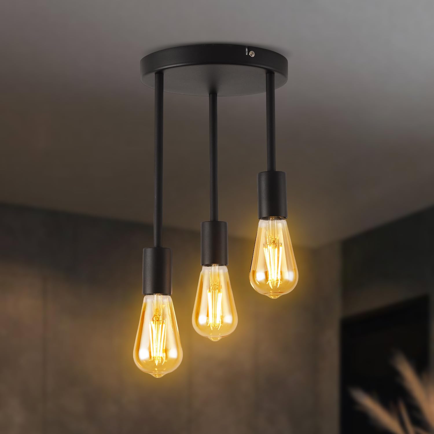 ANWIO Ceiling Lights,Black Kitchen Lights Ceiling,3 Way Ceiling Lights Fitting,Dining Room Lights Ceiling,Ceiling Hanging Light for Living Room,Bedroom (NO Bulbs)