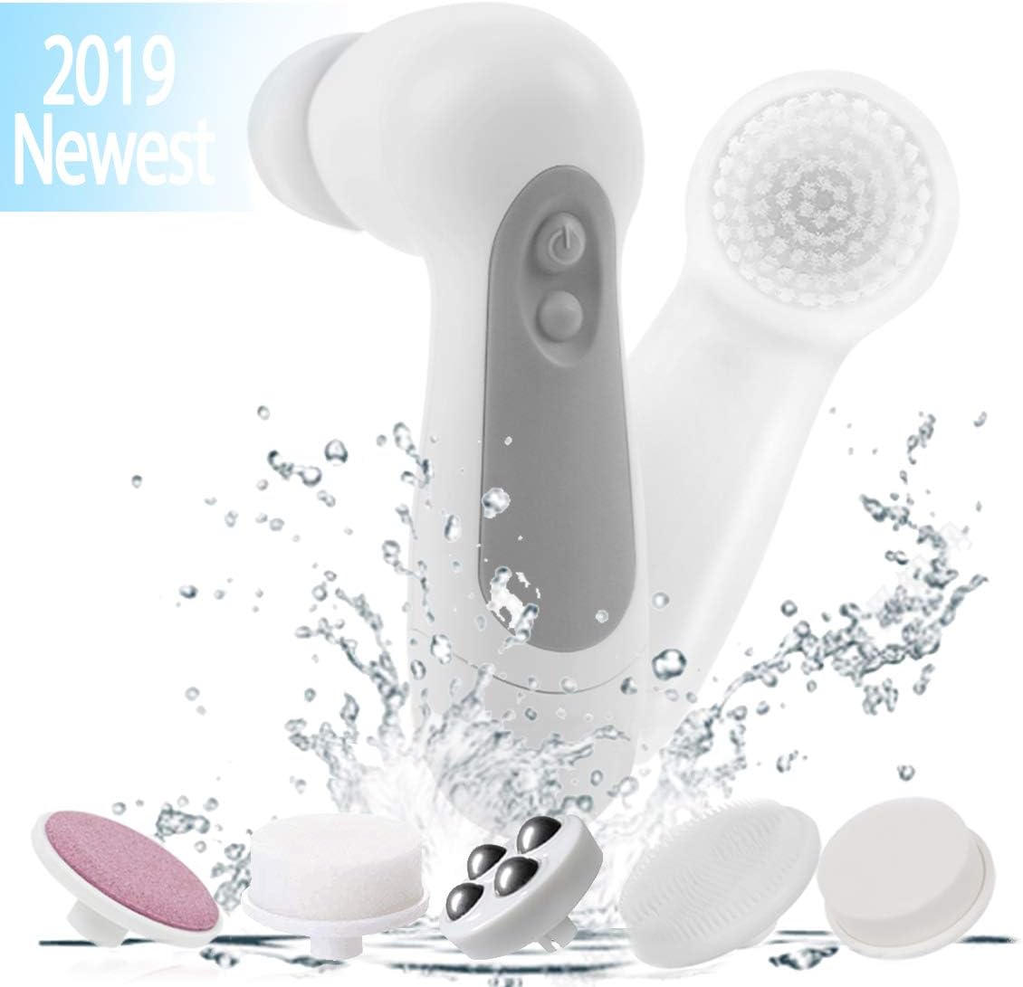 【2019 Upgraded】Gackoko Facial Cleansing Brush-Waterproof Face Spin Brush Set with 6 Brush Heads，Gentle Exfoliating，Deep Cleansing face Microdermabrasion，Stimulates Face Blood Circulation (Gray-1)