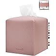 PENGLONG Tissue Box Cover 5X5X5'' PU Leather Tissue Holder Square Tissue Cube Box Organizer for Bathroom Vanity Countertop, Car, Night Stands, Office, Home, Kitchen (1Pack, Pretty Pink)