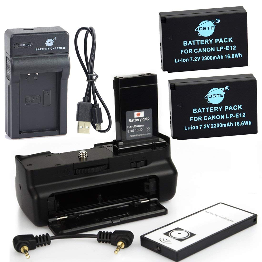 DSTE IR Remote 100D Battery Grip + 2x LP-E12 Battery + USB Charger for Canon EOS 100D