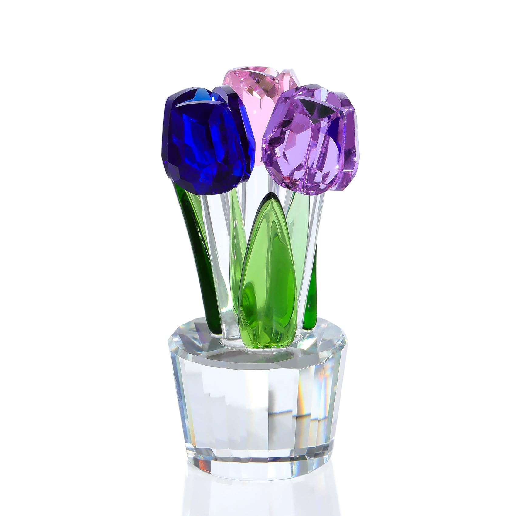Crystal Colorful Tulips Flower Figurine Collectible Ornaments, Glass Tulips Gifts for Women Christmas Mother's Day