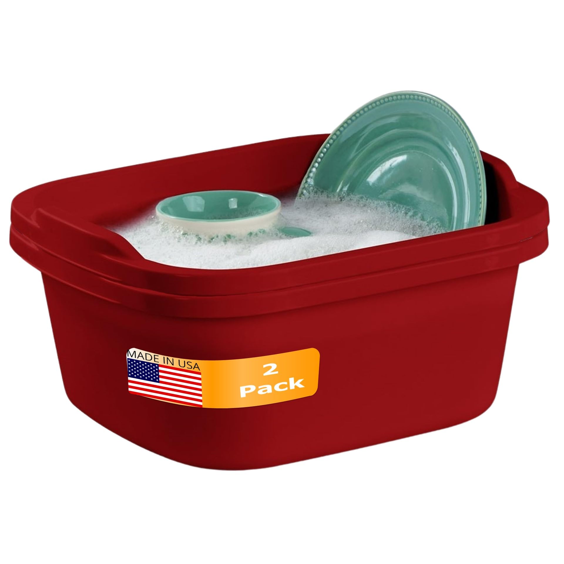 Photo 1 of Tribello 2-Pack Dish Pans for Kitchen Sink, Plastic Tub Dishpan Wash Basin and Foot Bath for Soaking Feet, Wash Bucket for Washing and Storage Cleaning Supplies - 12 Quarts - Heavy Duty - (Red)