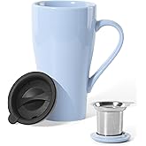 ARRADEN Tea Cup with Infuser and Lid, 18oz Large Steeper Mug, Ceramic Tea Infuser Mug with Silicone Lid, Teacup for Home, Office, Dishwasher & Microwave Safe (Lilac)