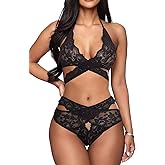 Donnalla Women Sexy Lingerie Set Two Piece Lace Bra and Panty Set Bralette Sleepwear