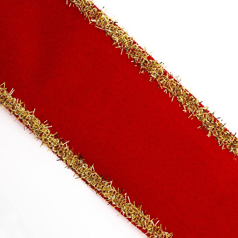 Italian Options Wired-Edge Red Velvet Ribbon, Luxury, Wide Christmas Ribbon, Wired Ribbons for Crafts, Gift Wrapping, Wreaths, Tree Decorations, Red, Gold Tinsel, 63 mm x 10 Metre Roll — image 1