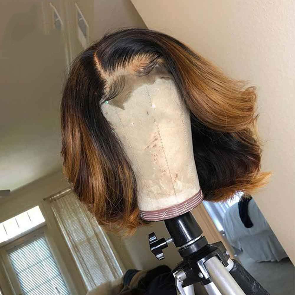 1b/27 Color Human Hair Wigs Short Bob Lace Front Wigs Honey Blonde Pre Plucked Hair Wigs For Black Women Bleached Knots