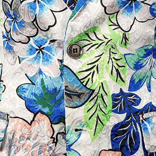Mens Floral Flower Print Suit Lapel Slim Fit Stylish Blazer Coat Pocket Jacket White - Thumbnail 3