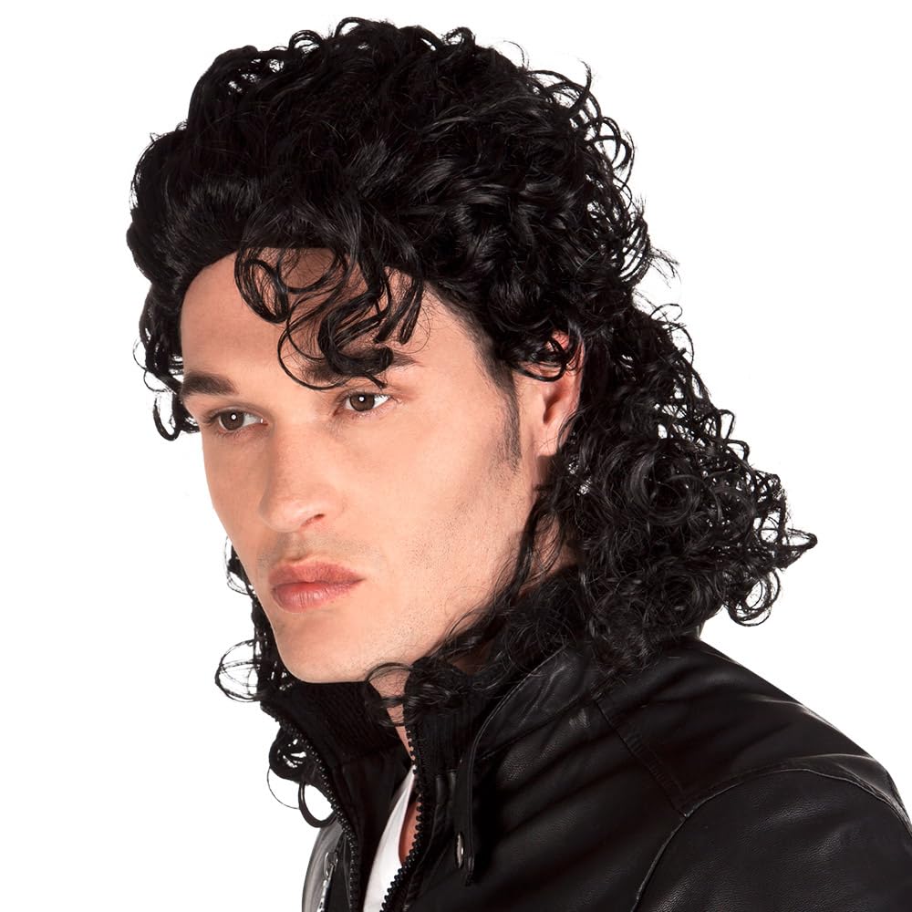 Boland Michael J. Popstar Wig – Black Curly Wig for Adults – 80s Singer Fancy Dress Accessory for Halloween, Cosplay & Costume Parties – One Size