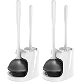 MR.SIGA Toilet Plunger and Brush Combo for Toilet Cleaning, White, 2 Set | Heavy duty toilet brush and plunger set, toilet bowl brush and plunger with holder