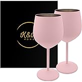 K&K Home Pink Stainless Steel Unbreakable Wine Glasses - 18 oz - Set of 2 Colored, Stemmed Metal Wine Glasses Perfect for Outdoors, Weddings, and Parties (Pink, Set of 2)