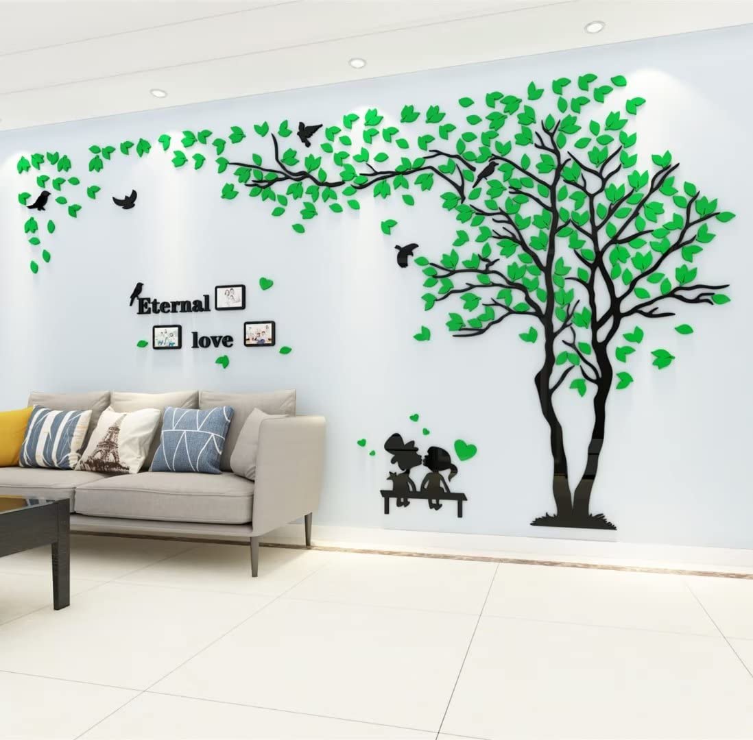 3D Tree Wall Stickers DIY Tree Bird Wall Decal Large Family Photo Frames Art Murals Tree Sticker for Living Room Bedroom Restaurant Home Decor(Green Right,XL:180 * 350cm)