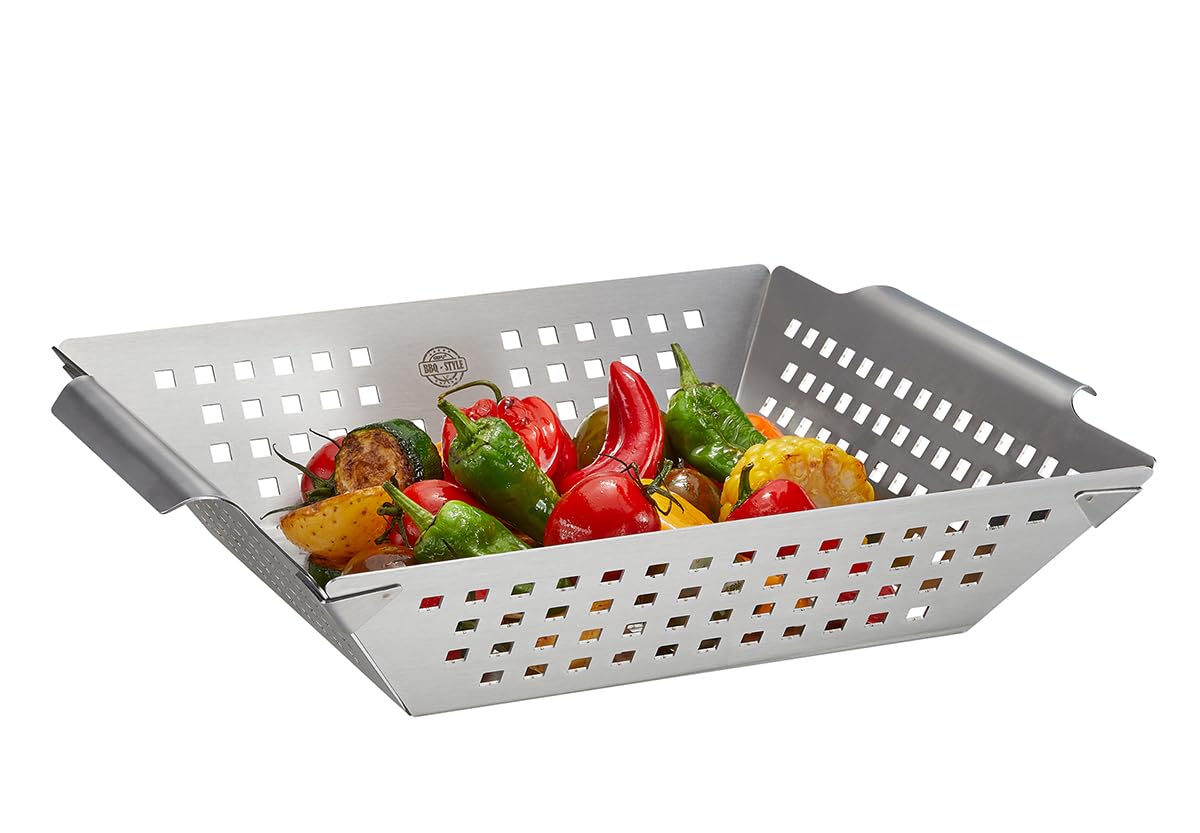 GEFU Grill Tray BBQ LARGE – Stainless Steel Grill Basket for Vegetables, Fish and Potatoes, Dishwasher-Safe with Side Handles