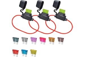 GNAWRISHING 18 AWG ATC/ATO Inline Fuse Holder(3PCS) and Standard Blade Fuse 5PCS of Each 1A, 2A, 3A, 4A, 5A, 7.5A, 10A, 15A, 20A Assorted Set