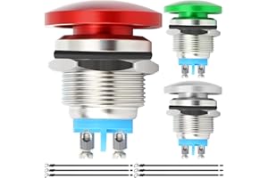 MKBKLLJY 3Pcs 16mm Mushroom Head Push Button Switch Momentary Push Button IP65 Waterproof DC 12V 3A AC 110V 5A SPST with Dome