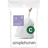 simplehuman Code C Custom Fit Drawstring Trash Bags in Dispenser Packs, 20 Count, 10-12 Liter / 2.6-3.2 Gallon, White