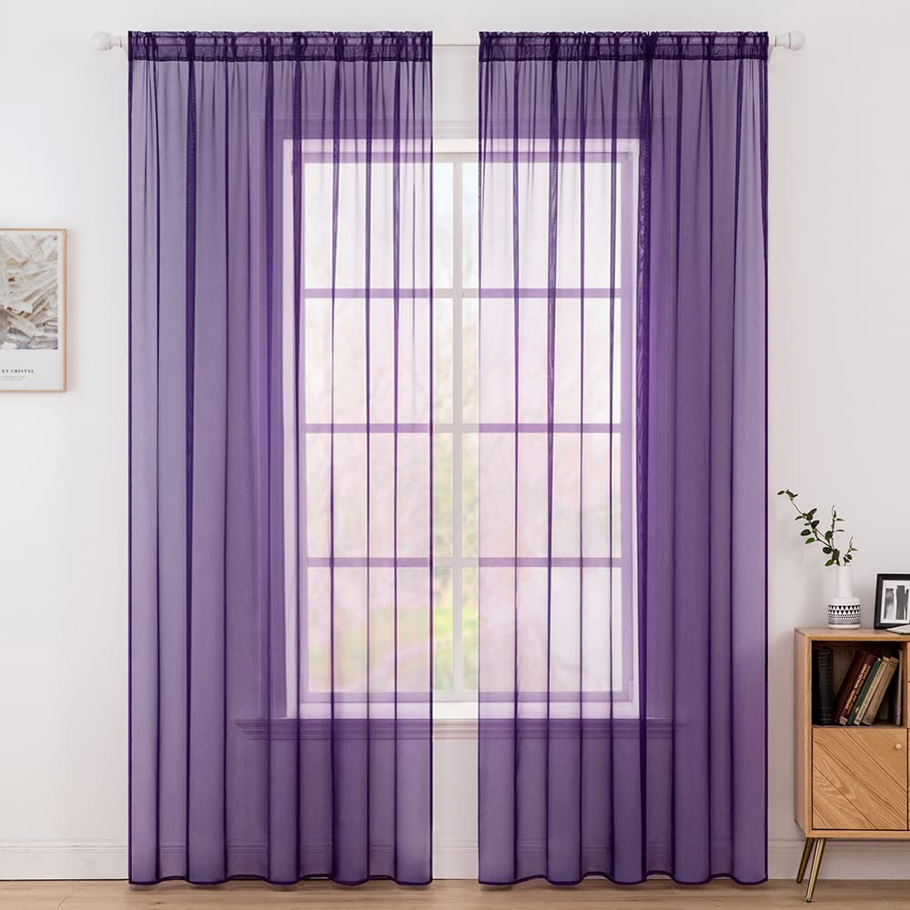 MIULEE 2 Panels Solid Color Sheer Window Curtains Smooth Elegant Window Voile Panels/Drapes/Treatment for Bedroom Living Room Light Purple 55" Wx102 L, Rod Pocket — image 1