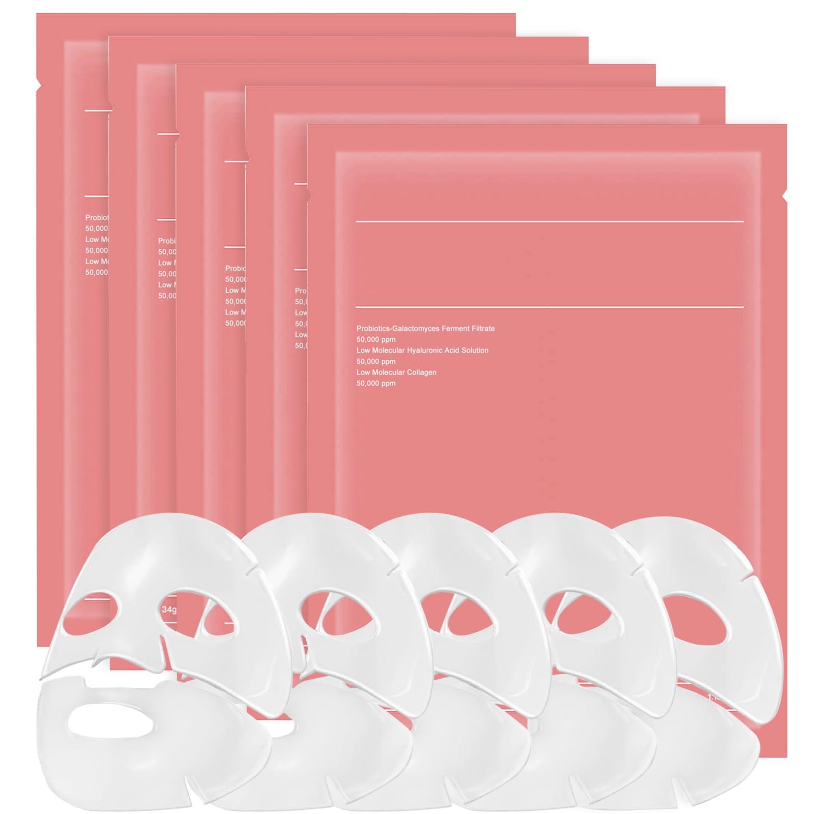 Bio Collagen Face Mask, Face Masks Skincare, Hydrogel Overnight Mask Real Deep Collagen Masks for Glass Skin, Pore Minimizing, Elasticity Improvement, 5 Pcs