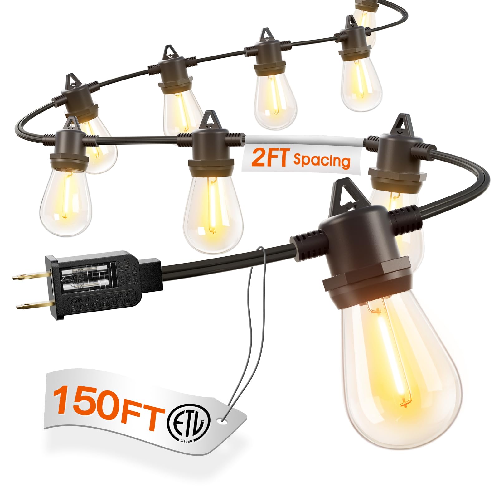 Photo 1 of addlon 150FT Outdoor String Lights LED Waterproof Patio Lights with 81 Edison Dimmable Bulbs Shatterproof Hanging Lights for Outside Cafe Bistro Garden Balcony Porch Yard Gazebo Deck 3Packs*50FT