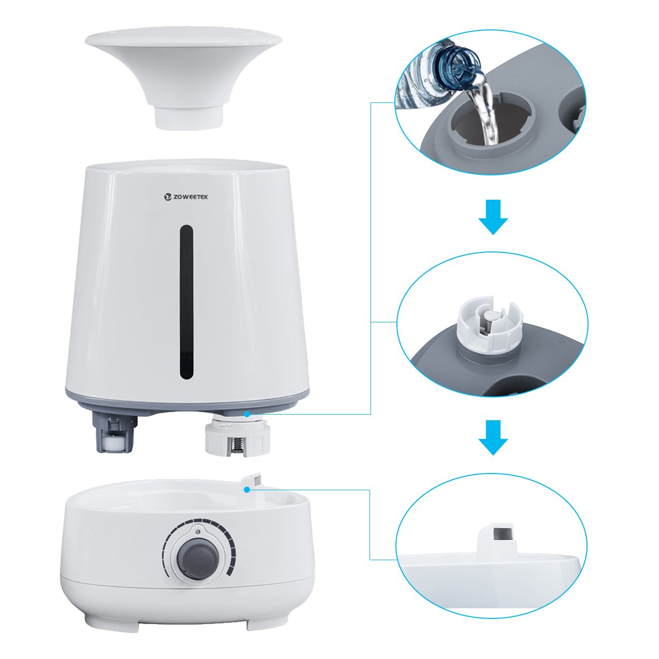 Zoweetek® Humidificador de Aromaterapia / Ultrasónico Cool Mist , Nivel Constante de Humedad, Control de Vapor, Temporizador Sin Ruido 3.5L