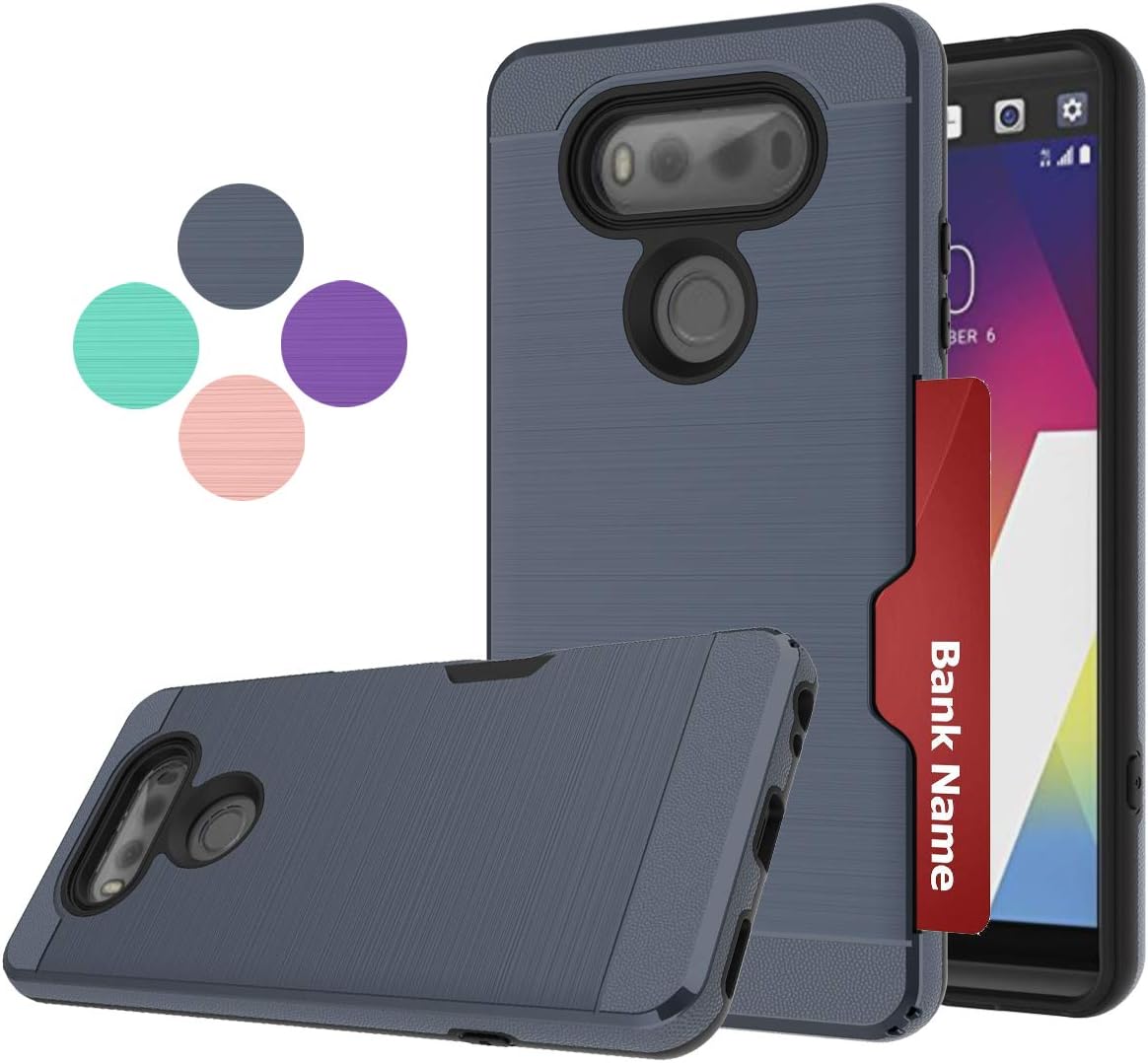 LG V20 Case, LDStars[Brushed Texture] Shockproof Protective Cover with Credit Card Slots Holder-Navy Blue