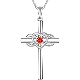 YL Women's Cross Necklace Sterling Silver Infinity Heart Crucifix Pendant Birthstone Criss Jewelry