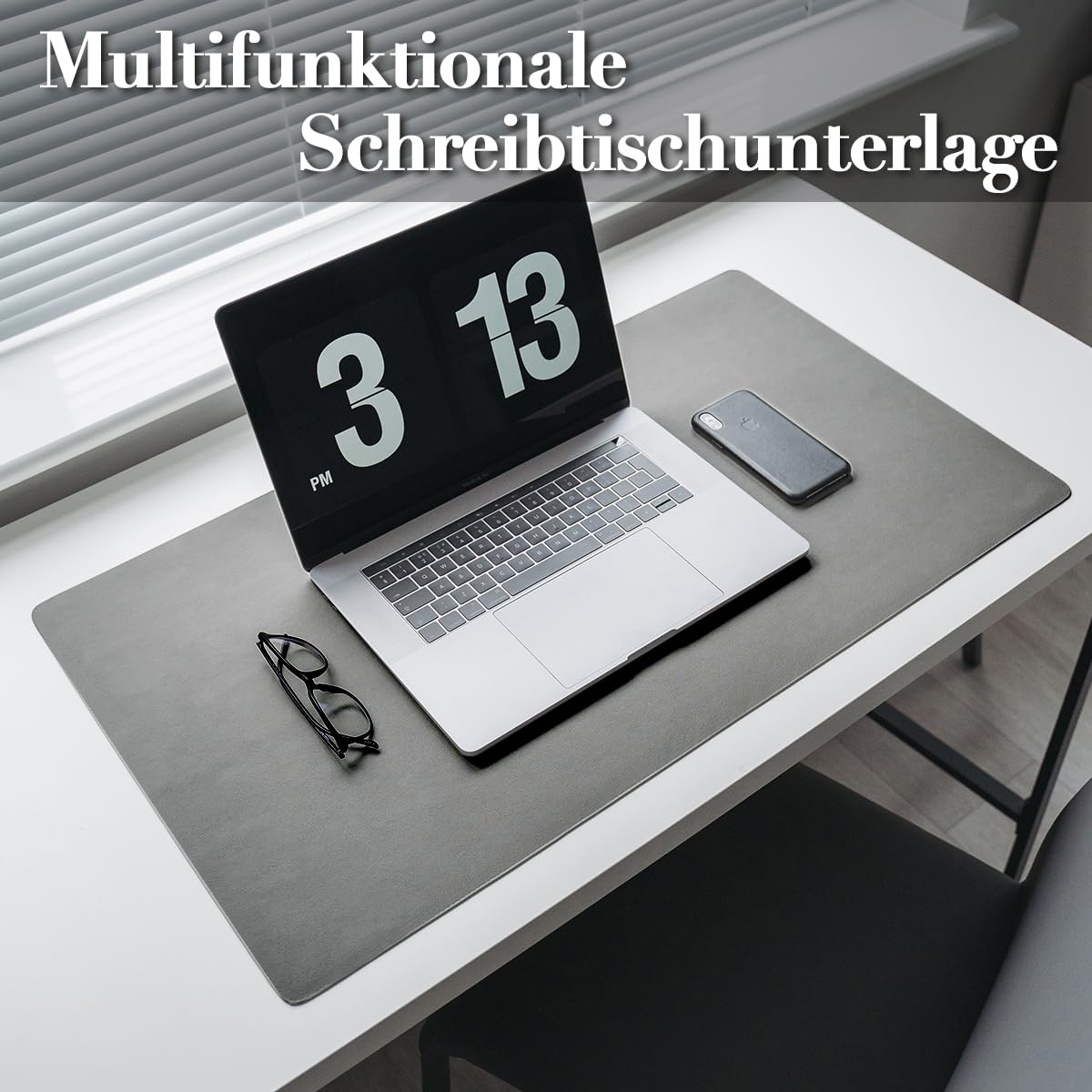 Sevenpers Schreibtischunterlage, 80x40cm office Mauspad aus PU-Leder, Leicht zu reinigende Tischunterlage, Schreibtischschutz rutschfest Unterlage für Büro, Zuhause, PC (Dunkelgrau) 2