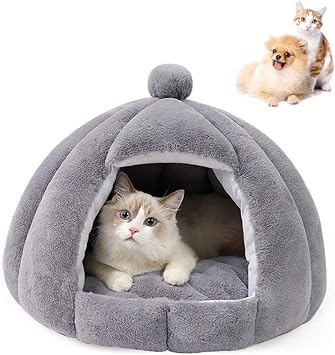 Amazon Mazon 猫ベッド 猫ハウス ペットベッド ドーム型 柔らかい 猫 ベッド キャットハウス クッション ドクッション マット 寝床 ペットハウス 四季用 冬寒さ対策 ソフトケージ 冬用 洗える 暖かい 休憩所 グレー Mazon ハウス 通販