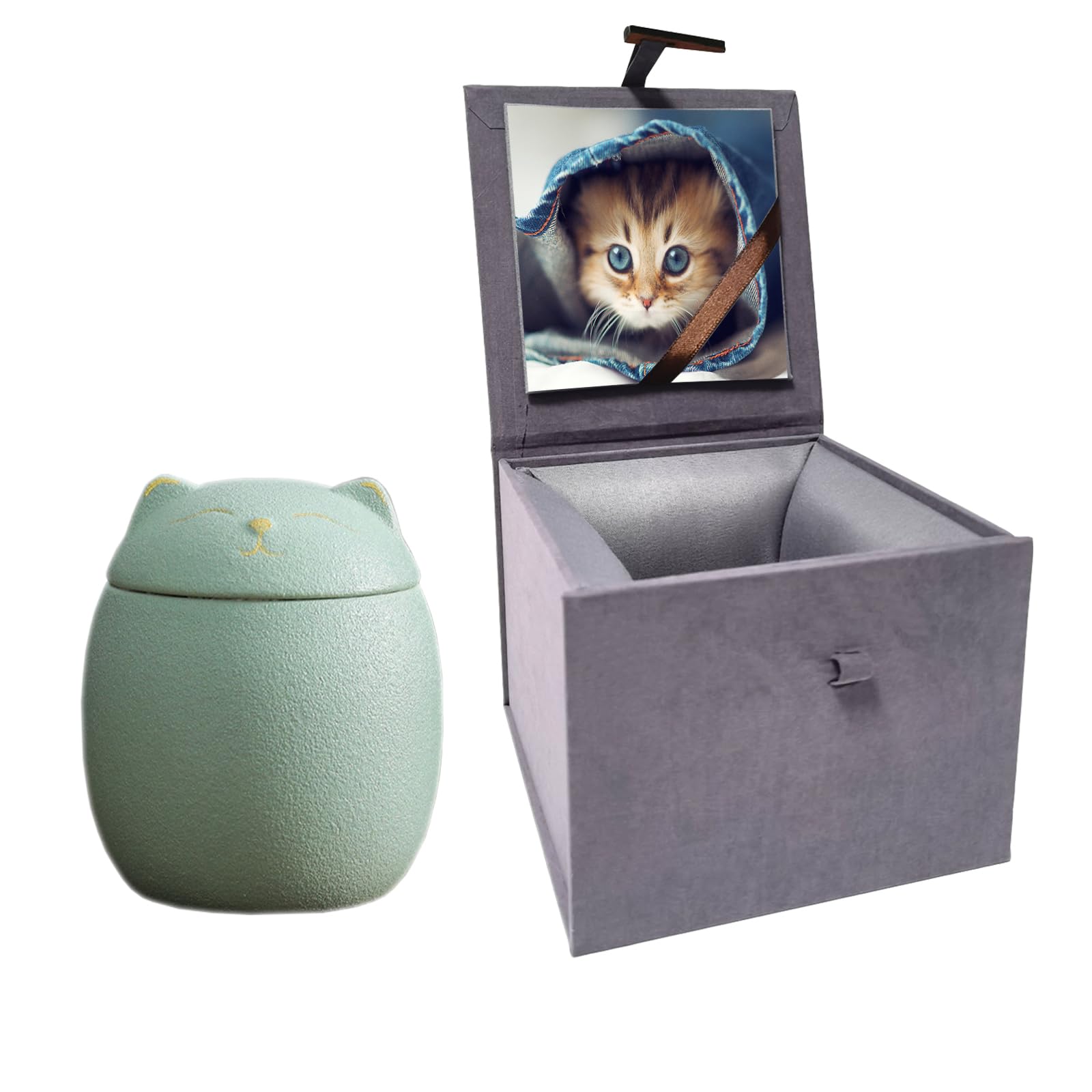 Umberdom Matte Ceramic Cat Ashes Urn, Light Green, Small โ image 1