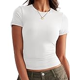 Ovanviso Womens Double Lined Tops Crewneck Short Sleeve Tees Basic Slim Fit T Shirts Y2K Summer Clothes 2026
