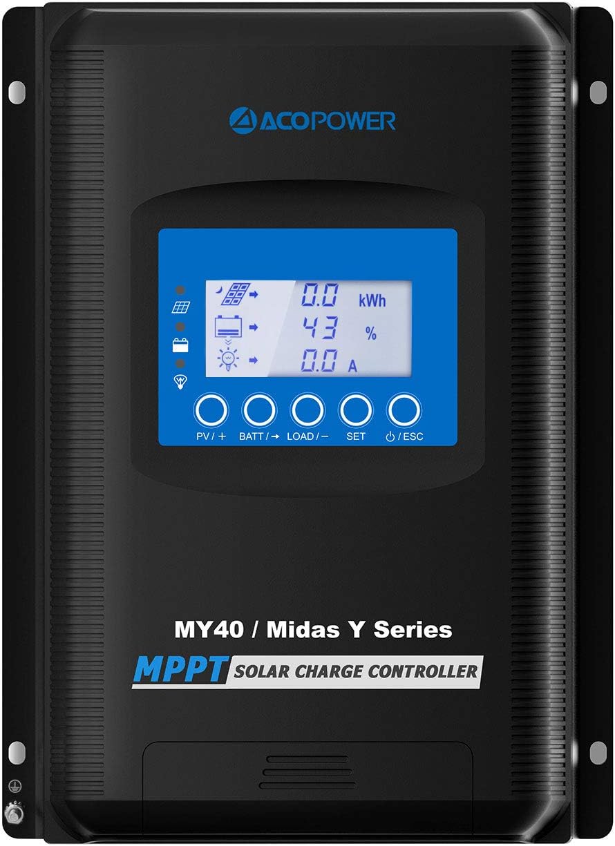 ACOPOWER Midas 40A MPPT Charge Controller, Solar Panel Charge Controller Max100V PV Negative Ground Solar Regulator 12V/24V Auto LCD Display Gel Sealed Flooded Lithium-ion LiFePO4 Battery Waterproof : Garden & Outdoor