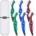 WILLBOND 6 Pieces Denture Brushes Retainer Brush Cleaning Hard Denture Toothbrush with White Carrying Case for False Teeth Cleaning(Red, Green and Blue)