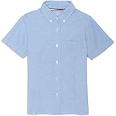 French Toast Women's Junior's Fitted Wrinkle-Resistant Oxford Shirt with Short Sleeves, White, Small