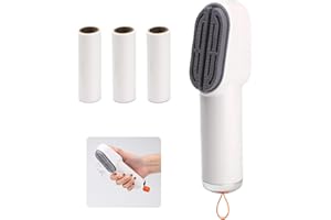 Roucerlin 2 in 1 Multifunctional Lint Roller with 120 Sheets Refillable & Rubber Brush, Travel Size Portable Pet Hair Removal Tool, Reusable Small Lint Remover for Clothes Household Furniture (Set 1)
