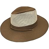TUREVIEW Men's Flat Wide Brim Mesh Safari Outdoor Hat Panama Hat Travel Fishing Hiking with Windproof