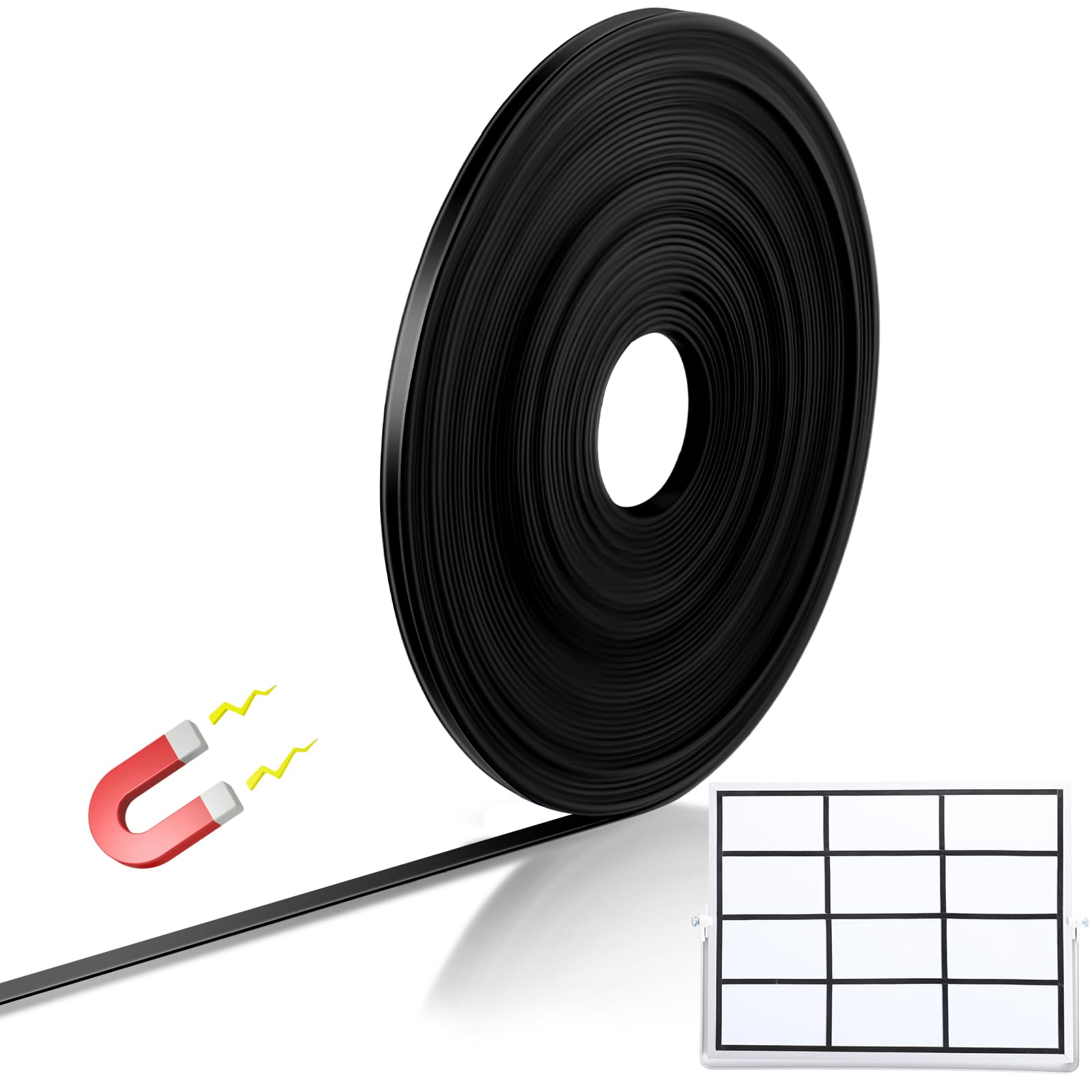 Photo 1 of Tellegloww Black Magnetic Tape Roll Thin Strips, Magnetic Board Dividers Whiteboard Graphic Decorative Tape Marking Line for Classroom Office Art Accessories (1/2 Inch X 50 Feet)