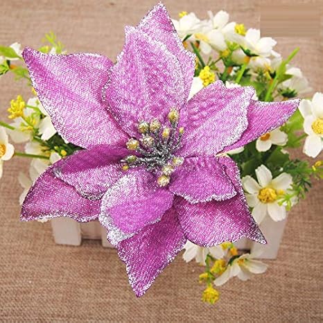 Amazon Com Zorpia 12 Pcs 13cm Christmas Tree Decorative Silk Flower Gold Poinsettia Bush And Red Poinsettia Bush Artificial Flowers Red Glitter Poinsettia Christmas Tree Ornaments Purple Home Kitchen