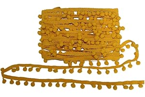 Yalulu 20Yards Mini Pom Pom Trim Ball Fringe Ribbon DIY Sewing Accessory Lace Trim for Pillow Curtains Home Decoration (Dark Yellow)