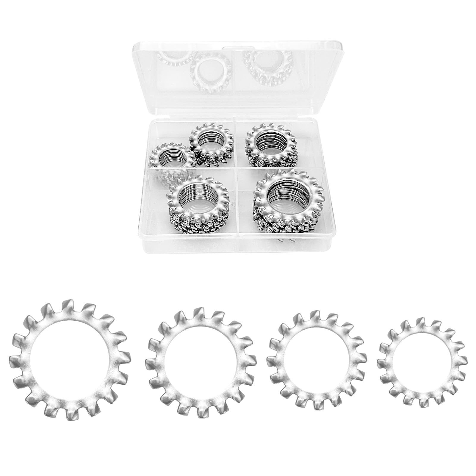 50pcs External Toothed Washers， 304 Stainless Steel External Star Tooth Lock Washers， M14 M16 M18 M20 Locking Push On Speed Clips Fasteners Assortment Tool