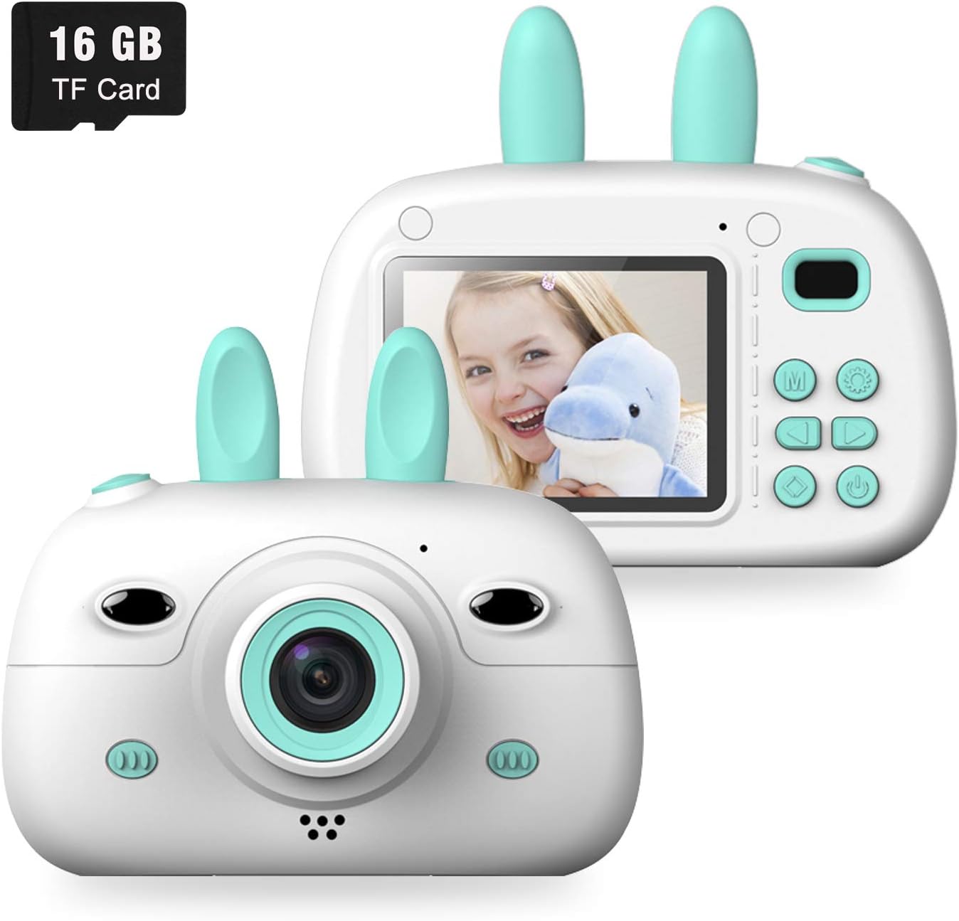 Kids Digital Video Camera Front and Rear Selfie 8MP Mini Rechargeable Children Camcorder, Shockproof Soft Cover 2 Flashlight Toys Camera Gift for 3-12 Year Old Boys Girls Blue(16GB TF Card Included)